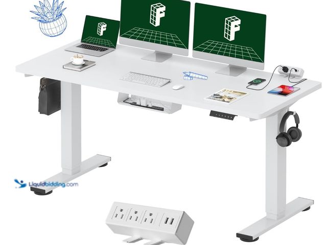 Lot 49-1555615 - FLEXISPOT EN2 Whole-Piece Standing Desk with Clamp Power Strip, 60 x 24 Electric Stand Up Height Adj...