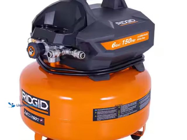 Lot 49-3614407 - RIDGID 6 Gal. 150 PSI Portable Electric Oil-Free Jobsite Pancake Air Compressor with Dual Pressure G...