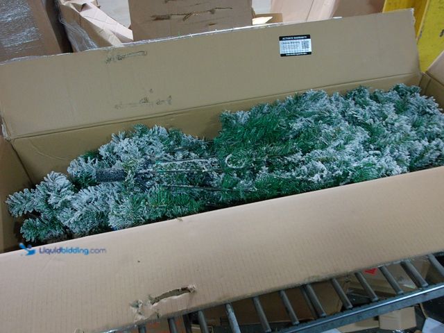 Lot 49-1543761 - 7.5ft Christmas Tree, Snow Flocked Pine Tree with 550 Warm-White & Multicolored Lights, 9 Light Sequ...