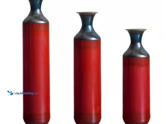 Lot 49-3612796 - 28 in. Large Glazed Red Metal Floor Cylinder Shaped Decorative Vase Set of 3 for Living Room Dining ...