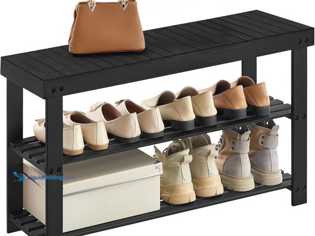 Lot 49-5463391 - SONGMICS Shoe Rack Bench, 3-Tier Bamboo Shoe Storage Organizer, Entryway Bench, Holds Up to 286 lb, ...