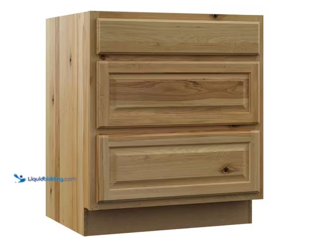 Lot 49-1628035 - Hampton Bay Hampton 30 in. W x 24 in. D x 34.5 in. H Assembled 3 Drawer Base Kitchen Cabinet in Natu...