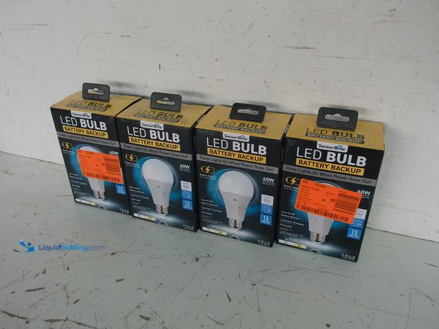 Lot 49-3631416 - Lot of (4) Sensor Brite 60-Watt A15 Soft White LED Light Bulb with Backup Battery, Model # SBTBB-PD6...