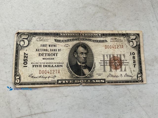 Lot 49-1505250 - RARE!! 1929 BROWN SEAL NATIONAL BANK OF DETROIT UNITED STATES $5 DOLLAR BANKNOTE BILL #COINS1211