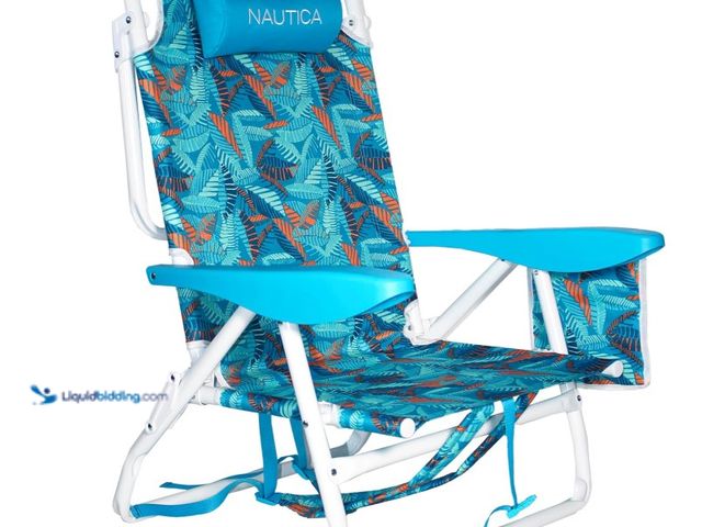 Lot 49-1566746 - Nautica - Beach Chair, Five Position Backpack Chair, Portable & Adjustable with Padded Pillow and Cu...