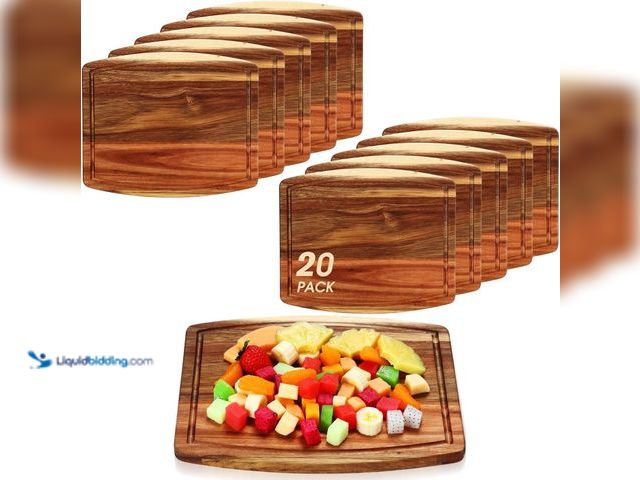 Lot 49-3563669 - Kigley 20 Pcs Acacia Wood Cutting Boards Bulk for Laser Engraving Wooden Dinner Plates with Groove C...