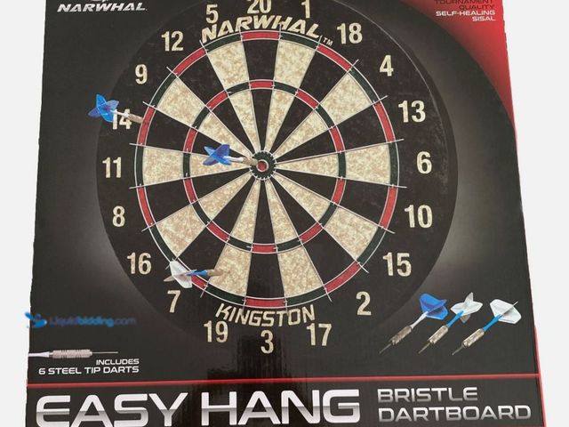 Lot 49-5551798 - Dart Board Self Healing Bristle NARWHAL Dartboard 6 SteelDarts Official Size 18”, Unused