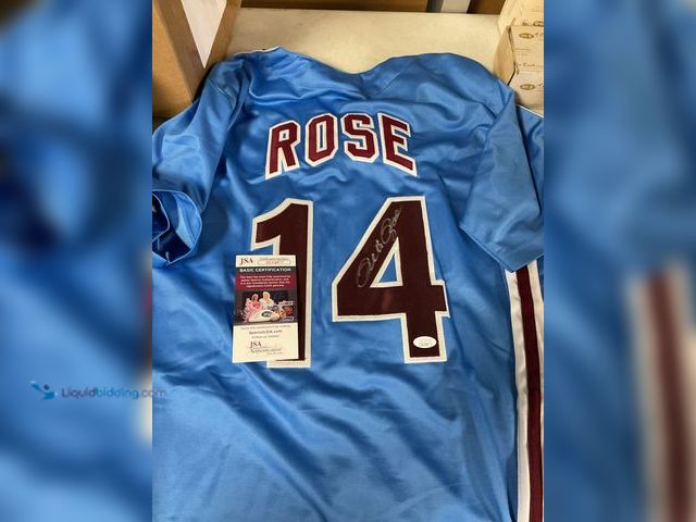 Lot 49-1814846 - COLLECTIBLE AMAZING PETE ROSE PHILADELPHIA PHILLIES AUTOGRAPHED BASEBALL STITCHED JERSEY WITH JSA CO...