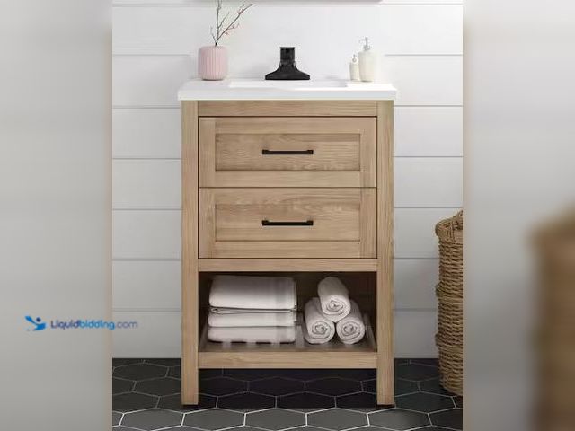 Lot 49-1568440 - Home Decorators Collection Autumn 24 in. Single Sink Weathered Tan Bath Vanity with White Engineered...