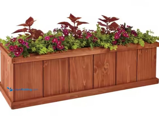 Lot 49-1550294 - Vigoro 39.5 in. Brooklin Stained Brown Wood Planter Box (39.5 in. L x 11.5 in. W x 11.5 in. H), Mode...