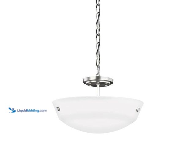 Lot 49-2021928 - Generation Lighting Kerrville 15 in. 2-Light Brushed Nickel Semi-Flush Mount Convertible Pendant. Mo...