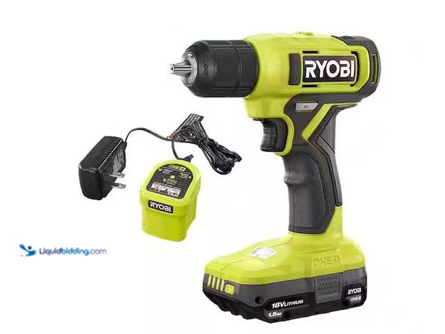 Lot 49-1568755 - RYOBI ONE+ 18V Cordless 3/8 in. Drill/Driver Kit with 1.5 Ah Battery and Charger Model # PCL201K1, U...