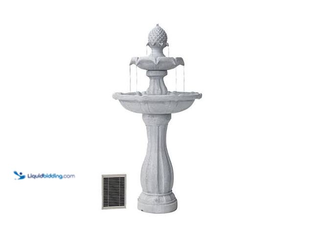 Lot 49-5544556 - XBrand 44" H White Fiberglass/Resin 2-Tier Solar Water Fountain w/Solar Panel and Auto-Shut Off Pump...