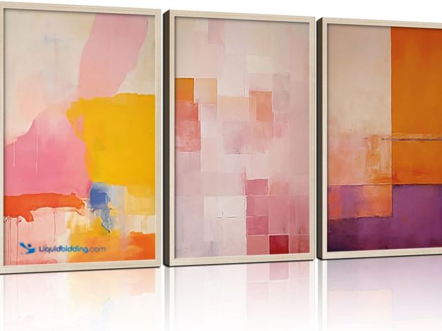 Lot 49-5435247 - 3Pcs Framed Modern Abstract Colorful Color Blocks Pastel Canvas Wall Art Prints Gallery Style Poster...