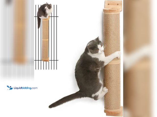 Lot 49-5488195 - FUKUMARU Cat Scratching Post, 35 x 4.5 Inch Cats Walls Furniture, Rubber Wood Wall Mounted Kitten Sc...