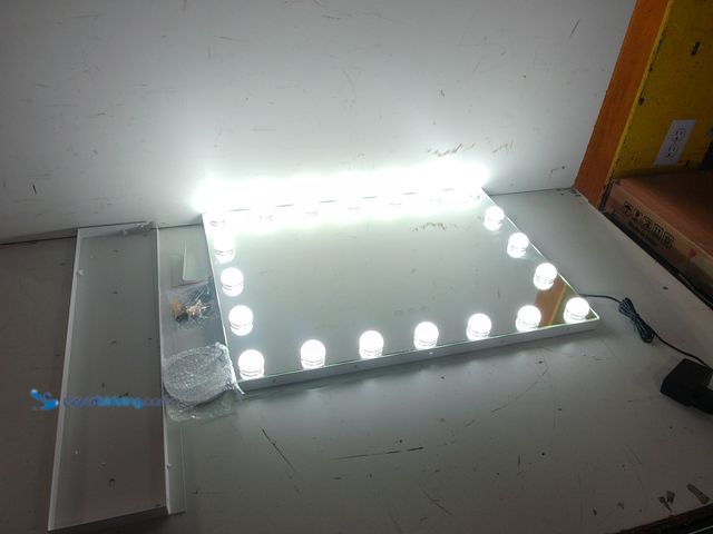 Lot 49-3600252 - 17in x 23in White 20 Bulb Lighted Hollywood Makeup Mirror, Slightly Used, Has Attachments, Tested Wo...