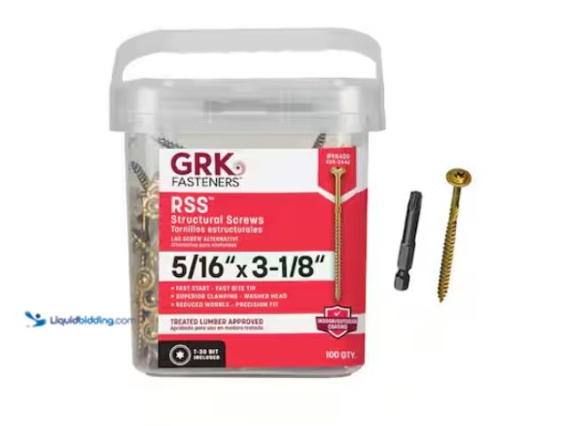 Lot 49-1547835 - GRK Fasteners 5/16 in. x 3-1/8 in. Star Drive Low Profile Washer Head Structural Wood Screw (100-Pac...