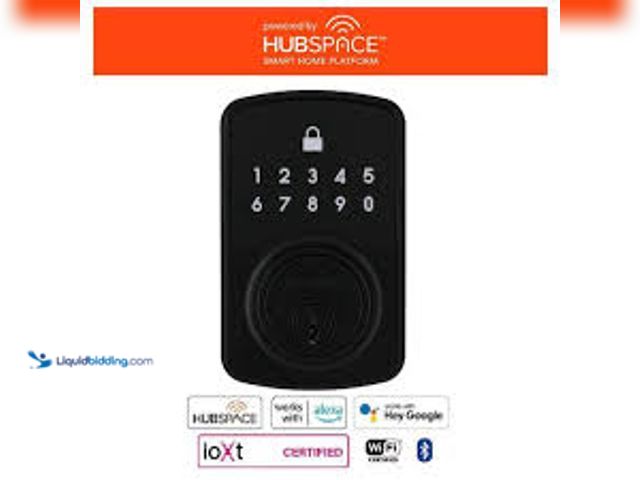 Lot 49-5458914 - Defiant Square Compact Matte Black Electronic Single Cylinder Deadbolt Wi-Fi Enabled Powered by Hubs...