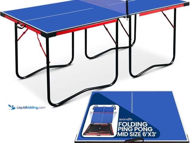 Lot 49-3532210 - SereneLife Midsize Foldable Ping Pong Table Set with Net, Clipper, Post - 6' x 3' Portable Space-Sav...