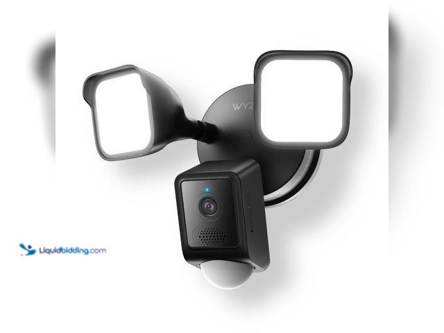 Lot 49-5416185 - Wyze Wired Outdoor Wi-Fi Floodlight v2 Home Security Camera with 2K Video, Color Night Vision, Motio...