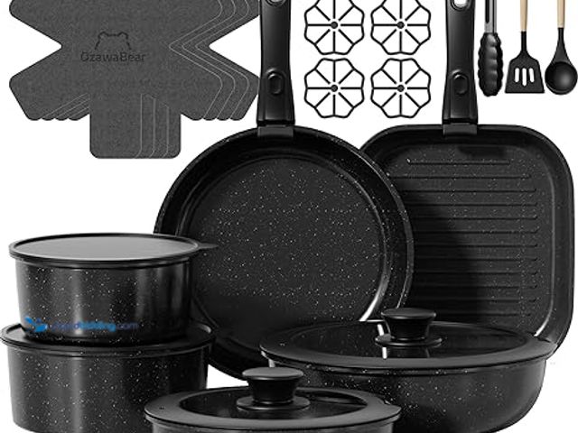 Lot 49-5448460 - 26 Pcs Pots and Pans Set Non Stick, Ceramic Cookware Set Non Toxic with Detachable Handles, Healthy ...