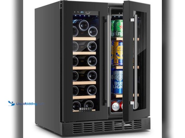 Lot 49-1514623 - BODEGA 24 in. Dual Zone 17-Wine Bottles and 77-Cans Built-In and Freestanding Beverage & Wine Cooler...