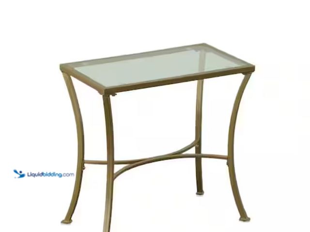 Lot 49-3614429 - Carolina Chair & Table Palin 24" Antique Gold Rectangle Glass Top End Table, Model # CL1422G-AGLD, U...