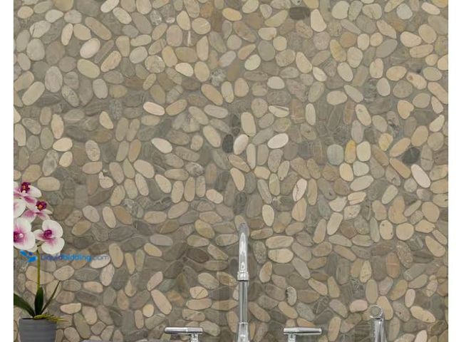 Lot 49-1579105 - Approx (9) sq ft of MSI Sliced Pebble Truffle 12 in. x 12 in. x 0.38 in. Tumbled Marble Mesh-Mounted...