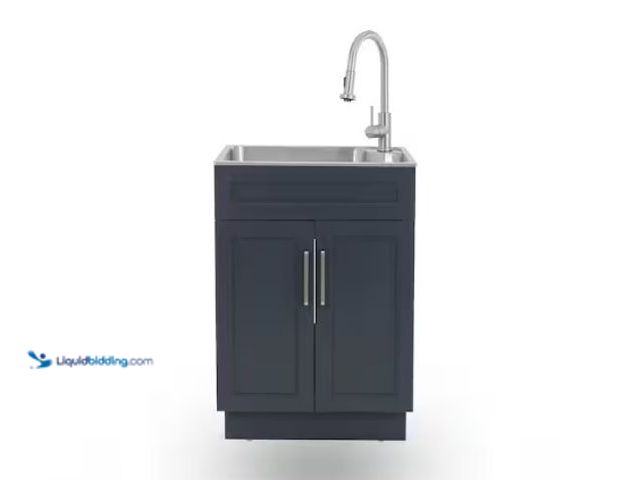 Lot 49-3631401 - Glacier Bay 24 in. Drop-in Stainless Steel Laundry Sink with Cabinetin Blue, Ready to Assemble, with...