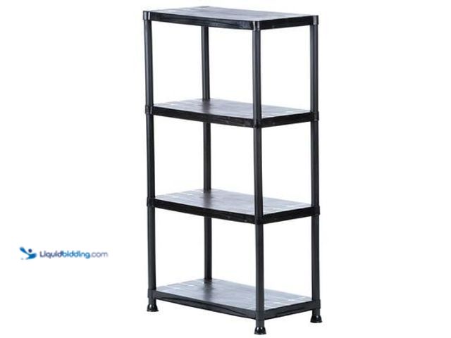 Lot 49-5539877 - HDX 4-Tier Easy Assembly Scratch Resistant Plastic Garage Storage Shelving Unit in Black (28 in. W x...