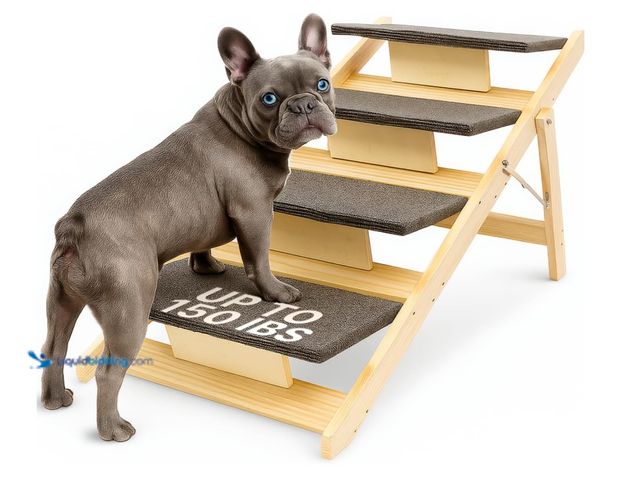 Lot 49-1574975 - Wonder Family 4-Step Wooden Dog Stairs for High Bed – Sturdy Pet Ladder for Small, Medium & Large Do...