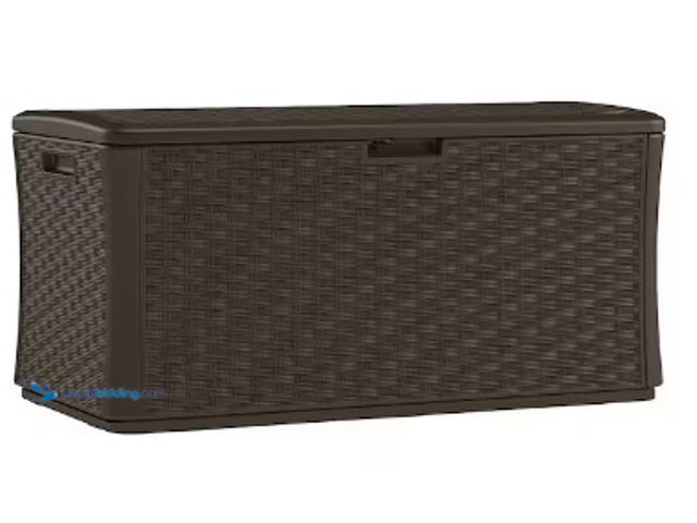 Lot 49-3618624 - Suncast 134 Gal. Java Brown Wicker Weather Resistant Plastic Resin Deck Box, Model # BMDB134004, Use...