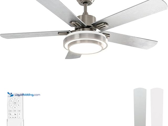 Lot 49-5446714 - ASIN:B08HLLG6XH warmiplanet Ceiling Fan with Lights Remote Control, 52 Inch, Brushed Nickel (5-Blade...