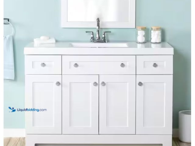 Lot 49-1599372 - Glacier Bay Ever dean 49 in. Single Sink White Bath Vanity with White Cultured Marble Top (Assembled...