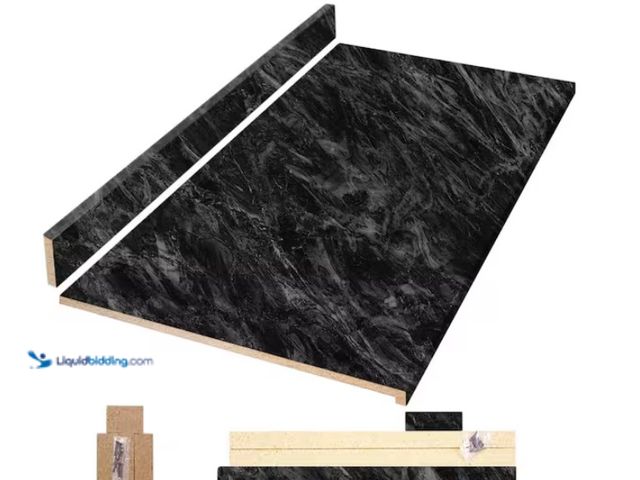 Lot 49-1622436 - Hampton Bay 8 ft. Straight Laminate Countertop All-Inclusive Kit in Textured Sombra with Eased Edge ...