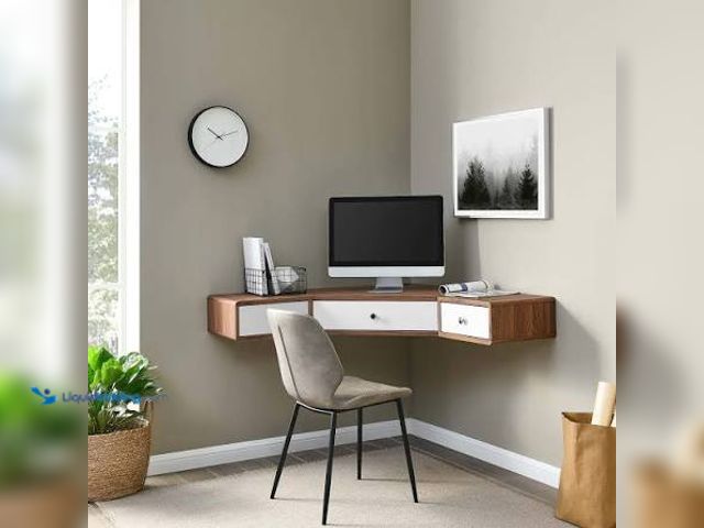 Lot 49-1632084 - Walnut Home Office Desk (47"L x 12"D) Unused, Has attachments, Scuffs/Scratches, Shipping damage. (N...