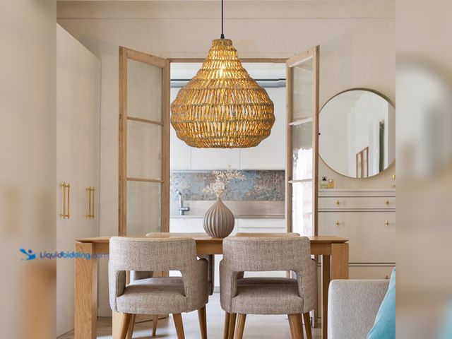 Lot 49-3527657 - 1 Light Farmhouse Seagrass Wicker Chandelier for Dining Room, Handmade Rustic 15.74''W Pendant Lamp ...