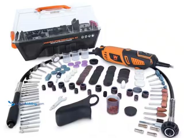 Lot 49-2001180 - WEN 1.3 Amp Variable Speed Steady-Grip Rotary Tool with 190-Piece Accessory Kit, Flex Shaft and Carr...