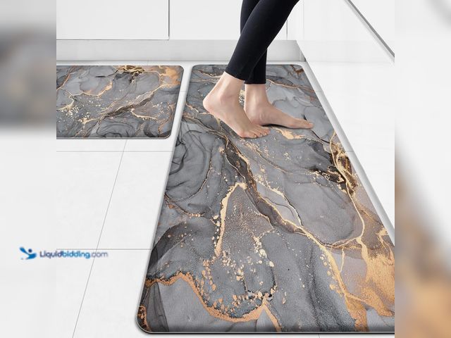 Lot 49-3528209 - Kitchen Mat Anti Fatigue Cushioned Set of 2 Grey Kitchen Rugs Non Slip Waterproof Kitchen Floor Mats...