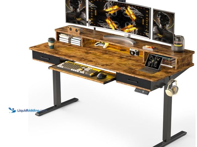 Lot 49-3463475 - 63x24 Inches Electric Standing Desk with Keyboard Tray, Height Adjustable Stand up Desk with 2 Drawe...