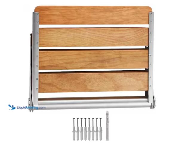 Lot 49-1575454 - SVOPES Folding Oak Shower Seat 16.1 in. x 13.4 in. Wall Mounted, 440 lbs. Load Capacity, Fold-Up Sho...