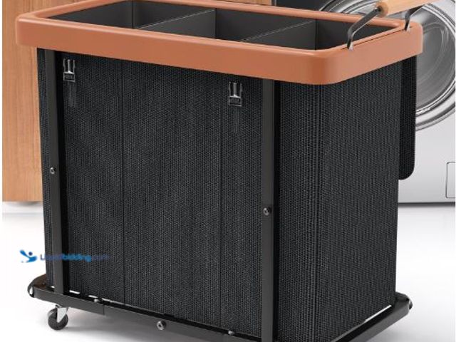 Lot 49-5436540 - 230L (60 Gal) Extra Large Fashion Laundry Sorter 3 Section with Lid, Rolling Laundry Basket Hamper w...