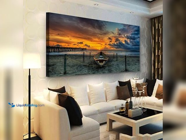 Lot 49-5452093 - Beach Themed Wall Art Canvas Prints Seascape Poster Bathroom Décor Boat Ocean Sunset Landscape Paint...