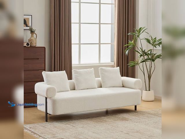 Lot 49-2000844 - Stream dale Furniture Stream dale 78'' Modern Beige Sofa Couch with 3 Pillows, Model # N767P308857B,...