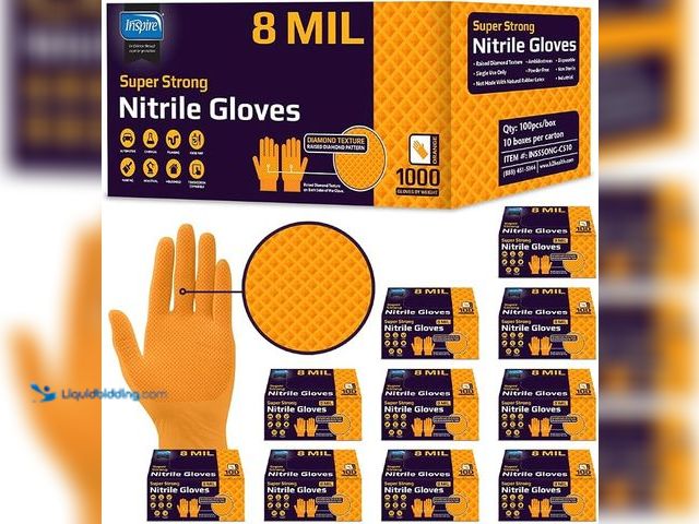 Lot 49-3564624 - Inspire Heavy Duty Orange Nitrile Gloves | ULTRA 8 Mil Diamond Textured Grip | Industrial Mechanic D...