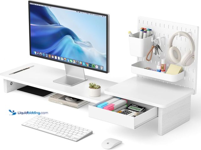 Lot 49-5437168 - Pegboard Monitor Stand Riser,Computer Monitor Stand with 2 Hooks Cable Management Desk Organizer and...