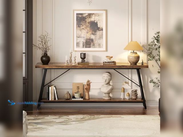Lot 49-3472629 - 70.9'' Extra Long Console Table Sofa Table with Charging Station & Storage Shelf Model #365765083999...