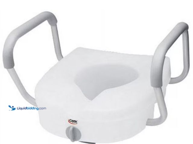 Lot 49-3566088 - Carex EZ Lock Raised Toilet Seat with Handles, Adjustable Removable Arms, Adds 5", 300 lb Capacity. ...