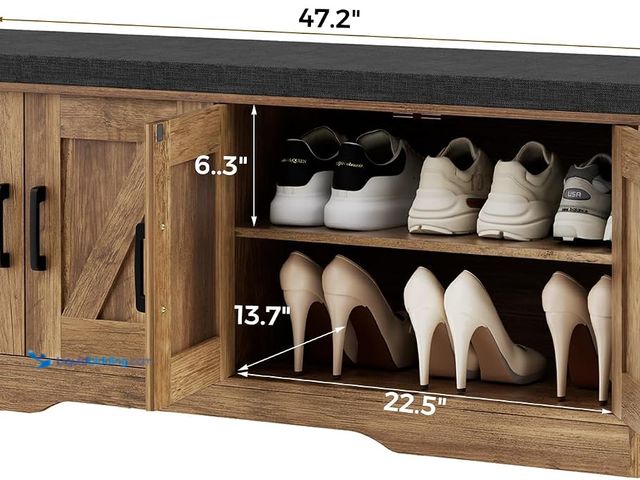 Lot 49-3617698 - HOMSHO Farmhouse Shoe Storage Bench - Unused Model B0DJ8TCTZB  Ref#PA0804
