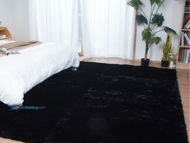 Lot 49-3473743 - Black 8x10 Area Rug Fluffy Faux Rabbit Fur Rug Black Plush Shag Rug for Living Room Bedroom, Playing...